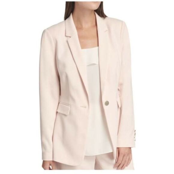 DKNY Blazer Oversized Sz 16 Soft Peach GOLD Buttons Long Jacket Avante Garde NEW - Picture 1 of 14